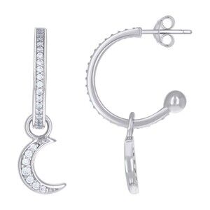 925 Sterling Silver Womens Cubic-Zirconia Moon Star Dangle Hoop Earrings